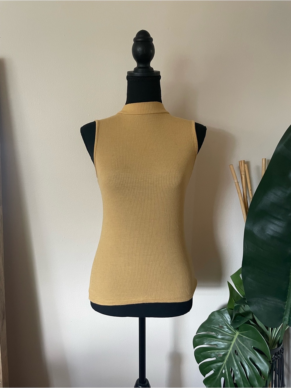 Miami Ribbed Sleeveless Mock Neck Tank - Mustard Yellow